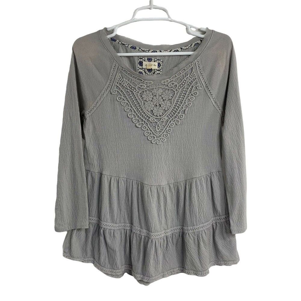 Meadow Rue Tunic Top Shirt Crochet Long Sleeve Peplum Ruffle Sz S Anthropologie